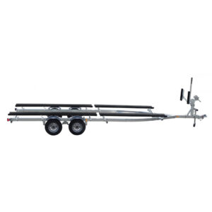 A large boat trailer for sale with bunks.