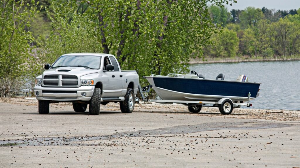 Truck towing a boat