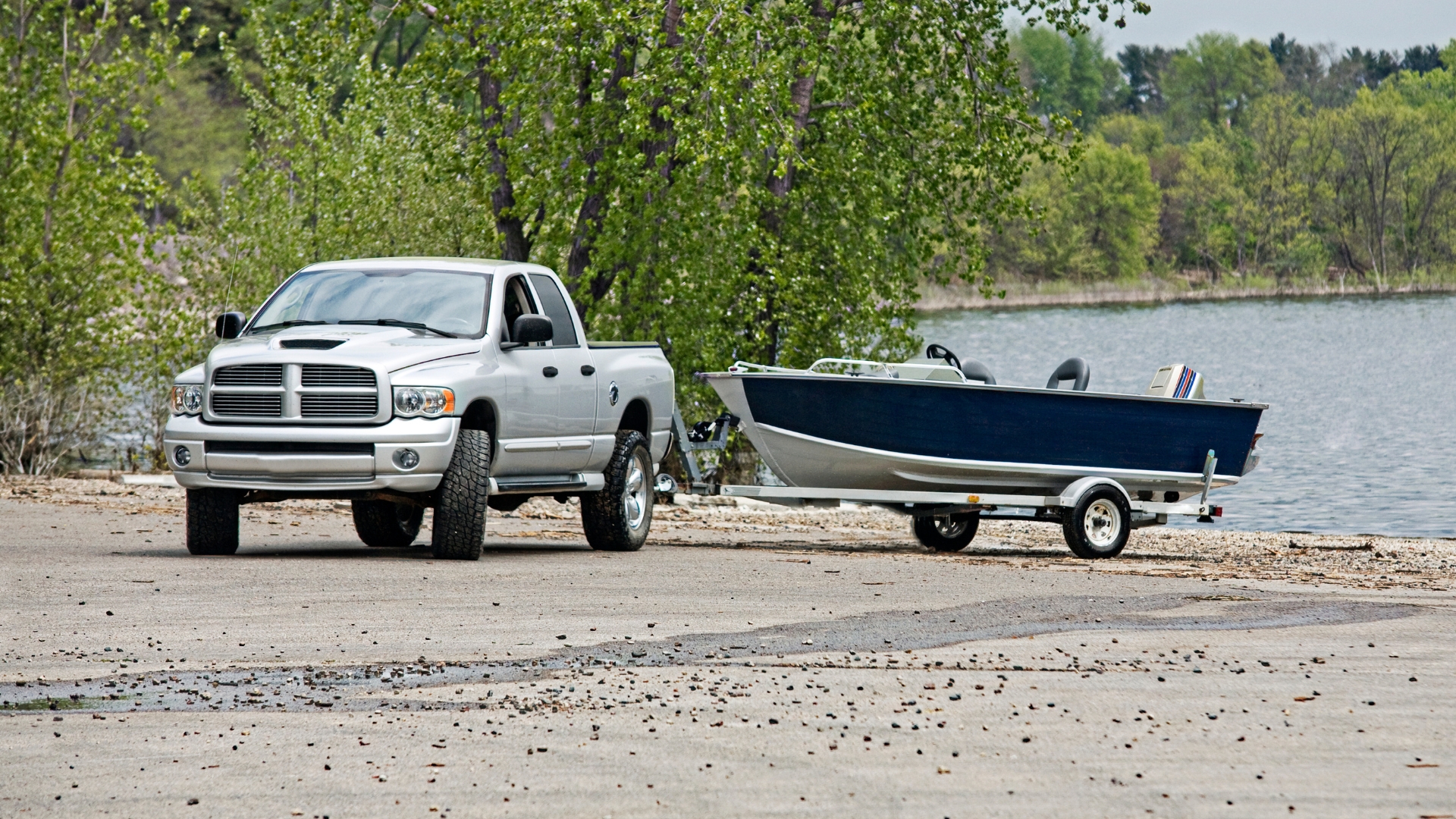 Truck towing a boat