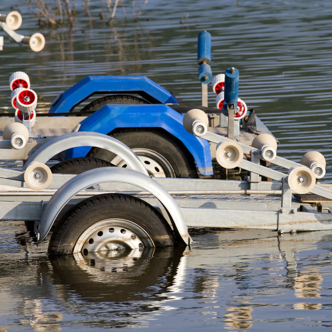 boat trailer in water