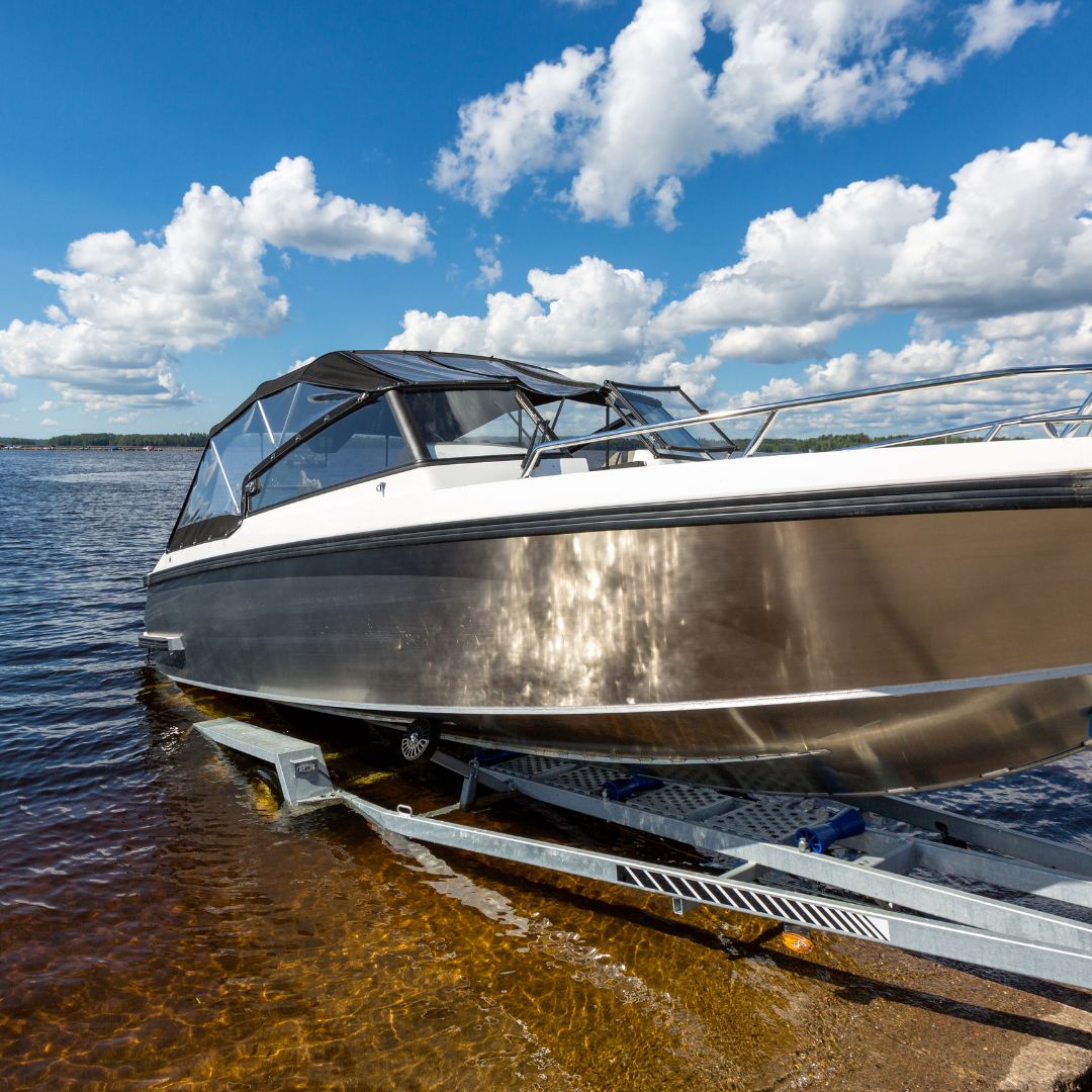 boat trailer in the water