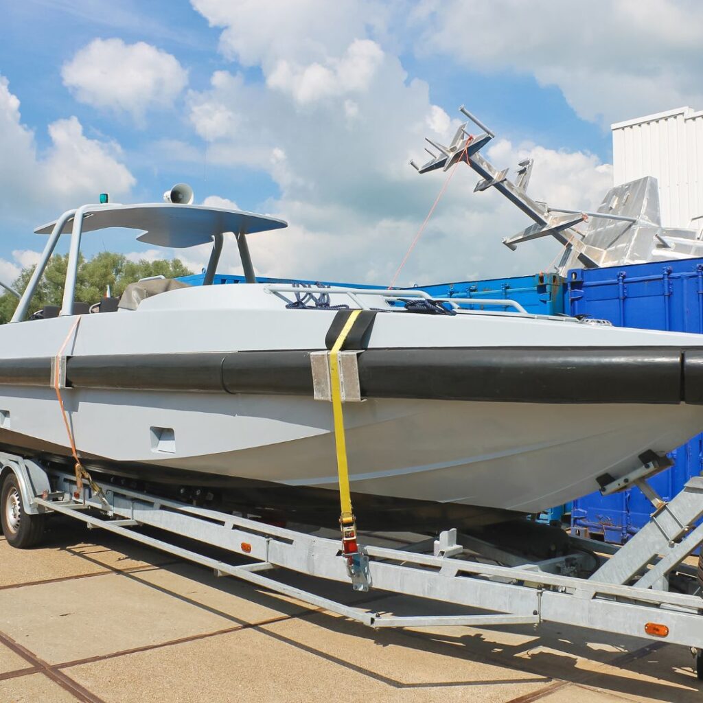 secured boat with straps